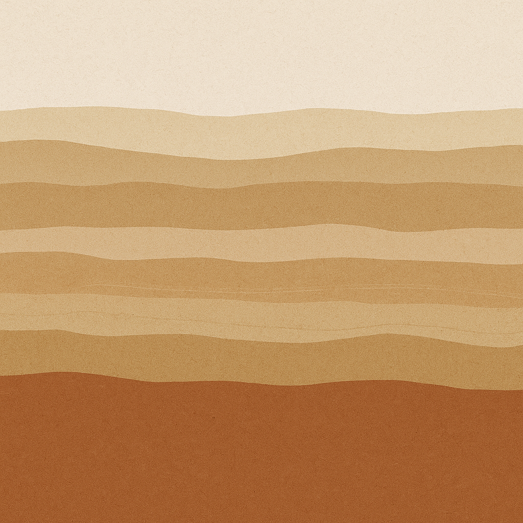 多层地质层理截面，暖色调，象征多元缓冲体系的层层叠加